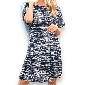 Garnet Hill Modern Short Sleeve dress Navy White Classic Summer - size small